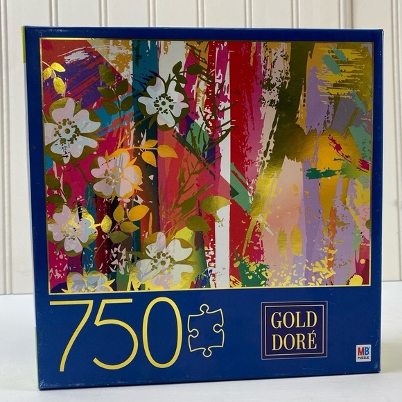 Milton Bradley Puzzle - 750 Pieces Gold Dore - Composition With Wild Roses- New! - Picture 3 of 10